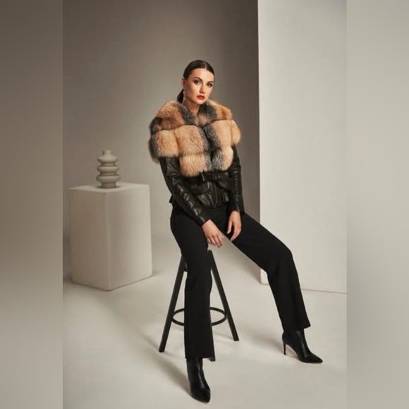motto Jackets & Blazers - Motto Design By Oruc Women's Black Leather Jacket with Natural Fur Collar
